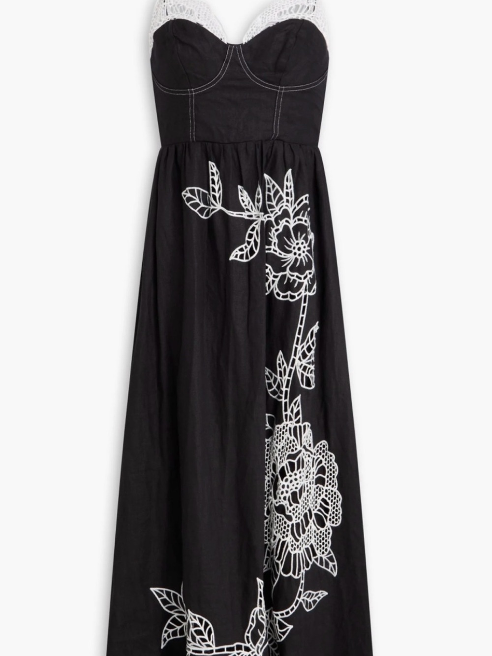 Farm Rio Richelieu crochet lace linen dress large maxi